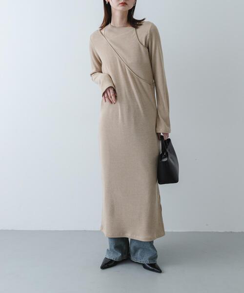 SENSE OF PLACE by URBAN RESEARCH（センスオブプレイスバイアーバンリサーチ）の「レイヤードデザインリブワンピース（ワンピース・レディース・ライトグレー/チャコールグレー/ベージュ・ONE/S）」の3枚目の写真