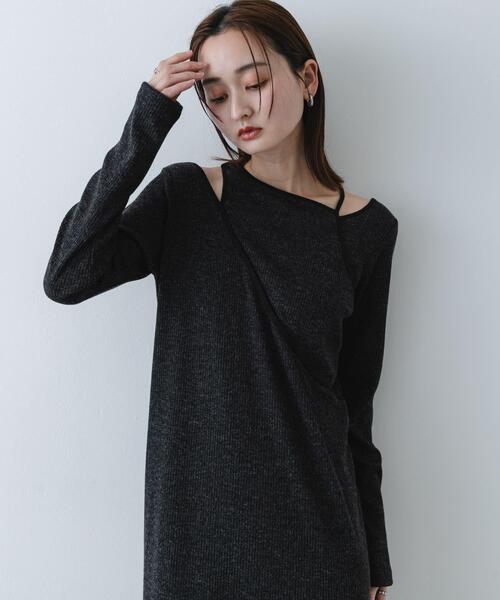 SENSE OF PLACE by URBAN RESEARCH（センスオブプレイスバイアーバンリサーチ）の「レイヤードデザインリブワンピース（ワンピース・レディース・ライトグレー/チャコールグレー/ベージュ・ONE/S）」の2枚目の写真