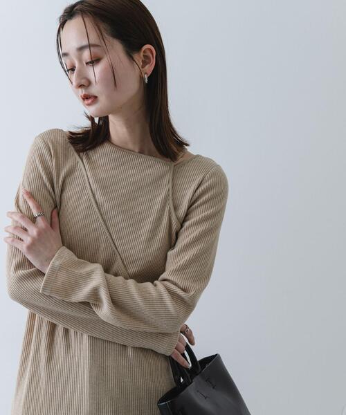 SENSE OF PLACE by URBAN RESEARCH（センスオブプレイスバイアーバンリサーチ）の「レイヤードデザインリブワンピース（ワンピース・レディース・ライトグレー/チャコールグレー/ベージュ・ONE/S）」の4枚目の写真