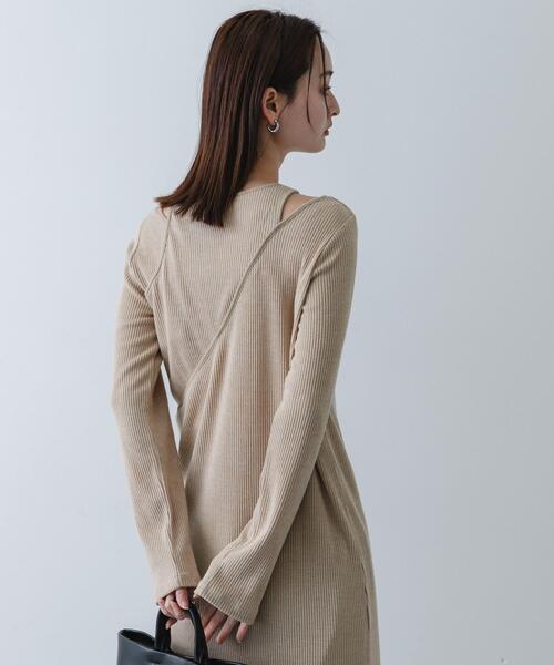 SENSE OF PLACE by URBAN RESEARCH（センスオブプレイスバイアーバンリサーチ）の「レイヤードデザインリブワンピース（ワンピース・レディース・ライトグレー/チャコールグレー/ベージュ・ONE/S）」の5枚目の写真