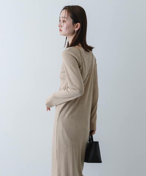 SENSE OF PLACE by URBAN RESEARCH（センスオブプレイスバイアーバンリサーチ）の「レイヤードデザインリブワンピース（ワンピース・レディース・ライトグレー/チャコールグレー/ベージュ・ONE/S）」の6枚目の写真