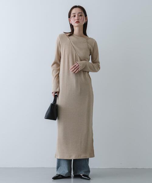 SENSE OF PLACE by URBAN RESEARCH（センスオブプレイスバイアーバンリサーチ）の「レイヤードデザインリブワンピース（ワンピース・レディース・ライトグレー/チャコールグレー/ベージュ・ONE/S）」の7枚目の写真