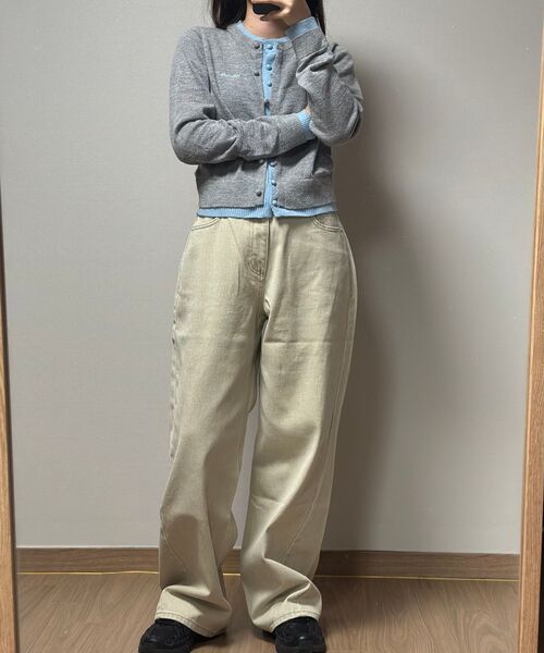 ROLAROLA(ロラロラ)の「LAYERED KNIT CARDIGAN GY+SK(カーディガン/ボレロ・レディース・グレー×サックスブルー・FREE)」の5枚目の写真