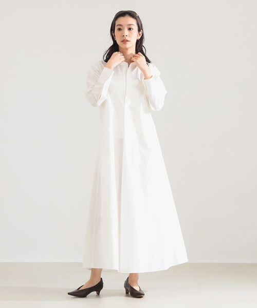 Demi-Luxe BEAMS（デミルクス ビームス）の「コットンナイロン フレア シャツワンピース（ワンピース・レディース・ブラック/ホワイト・ONE SIZE）」の5枚目の写真