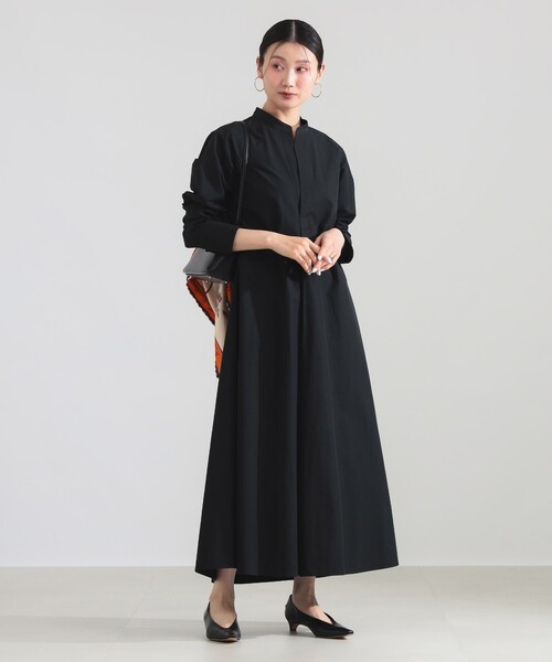 Demi-Luxe BEAMS（デミルクス ビームス）の「コットンナイロン フレア シャツワンピース（ワンピース・レディース・ブラック/ホワイト・ONE SIZE）」の8枚目の写真