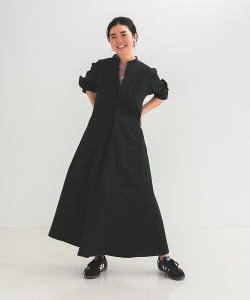 Demi-Luxe BEAMS（デミルクス ビームス）の「コットンナイロン フレア シャツワンピース（ワンピース・レディース・ブラック/ホワイト・ONE SIZE）」の9枚目の写真