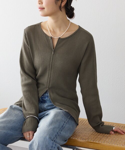 RIVE DROITE（リヴドロワ）の「【抜け感】ZIPリブニットカーディガン（カーディガン/ボレロ・レディース・カーキ/オレンジ・FREE）」の22枚目の写真