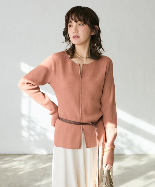 RIVE DROITE（リヴドロワ）の「【抜け感】ZIPリブニットカーディガン（カーディガン/ボレロ・レディース・カーキ/オレンジ・FREE）」の16枚目の写真