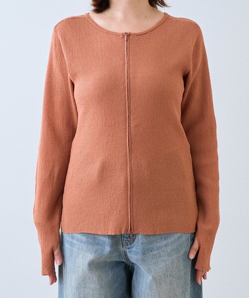 RIVE DROITE（リヴドロワ）の「【抜け感】ZIPリブニットカーディガン（カーディガン/ボレロ・レディース・カーキ/オレンジ・FREE）」の14枚目の写真