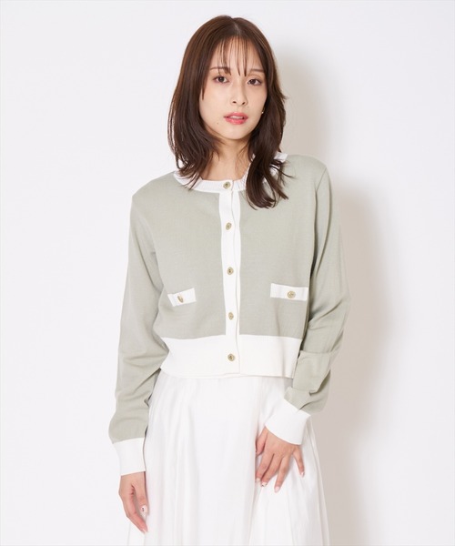 AND COUTURE(アンドクチュール)の「バイカラーニットアンサンブル(カーディガン/ボレロ・レディース・オフホワイト/ネイビー/ピンク/グリーン・FREE)」の3枚目の写真