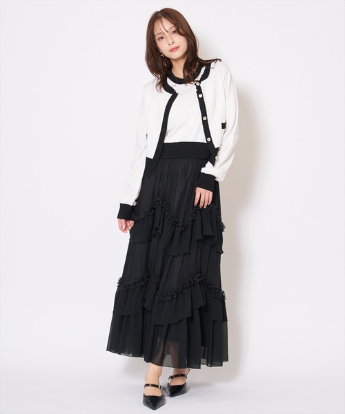 AND COUTURE(アンドクチュール)の「バイカラーニットアンサンブル(カーディガン/ボレロ・レディース・オフホワイト/ネイビー/ピンク/グリーン・FREE)」の6枚目の写真
