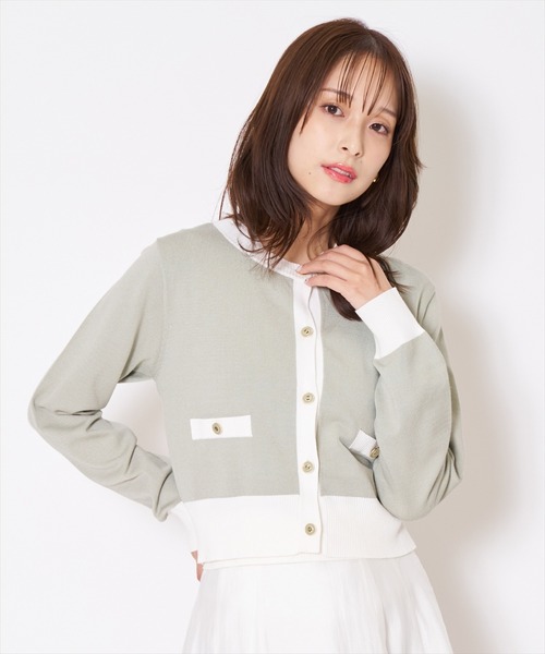 AND COUTURE(アンドクチュール)の「バイカラーニットアンサンブル(カーディガン/ボレロ・レディース・オフホワイト/ネイビー/ピンク/グリーン・FREE)」の19枚目の写真