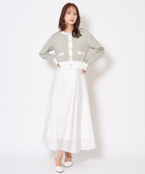 AND COUTURE(アンドクチュール)の「バイカラーニットアンサンブル(カーディガン/ボレロ・レディース・オフホワイト/ネイビー/ピンク/グリーン・FREE)」の21枚目の写真