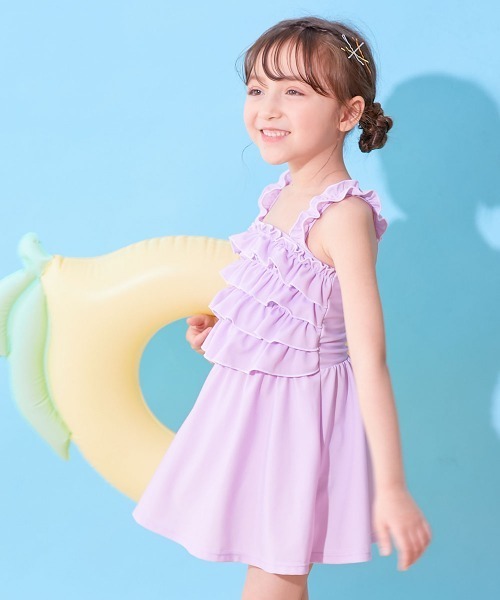 devirock(デビロック)の「ティアードフリル UVカット ワンピース風セパレート水着(水着・キッズ・ライラック/サックスブルー/グリーン系その他/パープル系その他・160cm/150cm/140cm/130cm/120cm/110cm/100cm)」の1枚目の写真