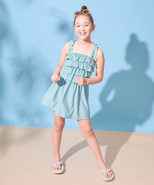 devirock(デビロック)の「ティアードフリル UVカット ワンピース風セパレート水着(水着・キッズ・ライラック/サックスブルー/グリーン系その他/パープル系その他・160cm/150cm/140cm/130cm/120cm/110cm/100cm)」の5枚目の写真