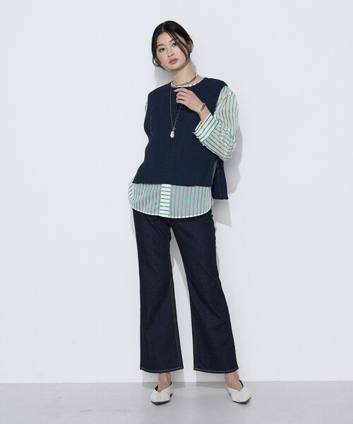 K.T KIYOKO TAKASE(キヨコタカセ)の「和紙混ドライタッチ ニットジレ(ベスト・レディース・ネイビー/ベージュ・FREE)」の3枚目の写真