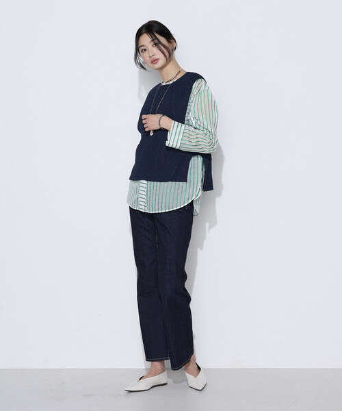 K.T KIYOKO TAKASE(キヨコタカセ)の「和紙混ドライタッチ ニットジレ(ベスト・レディース・ネイビー/ベージュ・FREE)」の4枚目の写真