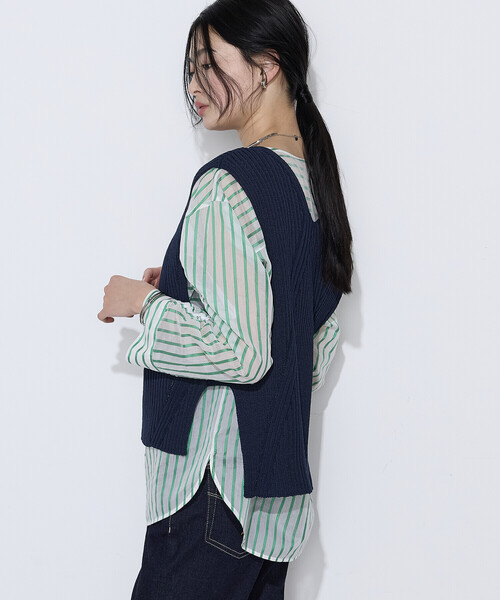 K.T KIYOKO TAKASE(キヨコタカセ)の「和紙混ドライタッチ ニットジレ(ベスト・レディース・ネイビー/ベージュ・FREE)」の6枚目の写真