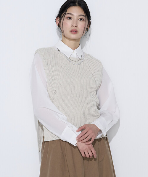 K.T KIYOKO TAKASE(キヨコタカセ)の「和紙混ドライタッチ ニットジレ(ベスト・レディース・ネイビー/ベージュ・FREE)」の10枚目の写真