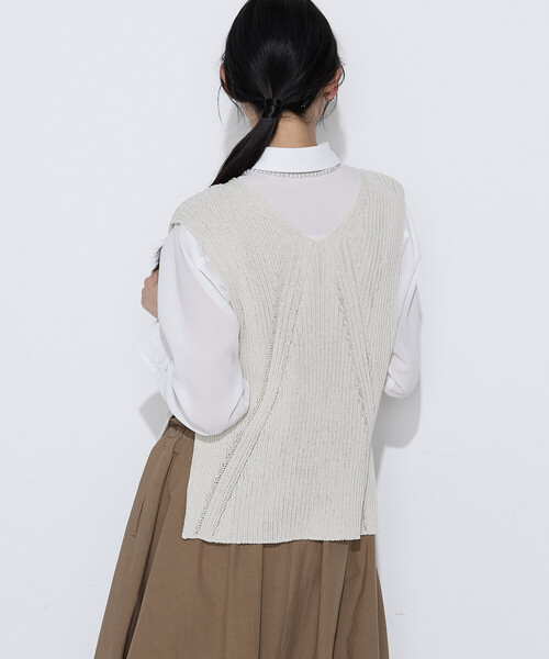 K.T KIYOKO TAKASE(キヨコタカセ)の「和紙混ドライタッチ ニットジレ(ベスト・レディース・ネイビー/ベージュ・FREE)」の13枚目の写真