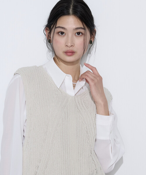 K.T KIYOKO TAKASE(キヨコタカセ)の「和紙混ドライタッチ ニットジレ(ベスト・レディース・ネイビー/ベージュ・FREE)」の14枚目の写真