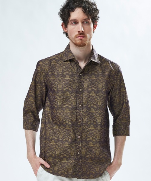 MEN'S BIGI(メンズビギ)の「【LIBERTY/リバティ】フラワージャガード 七分袖シャツ(シャツ/ブラウス・メンズ・ブラウン/ネイビー・03/02/01/04)」の1枚目の写真