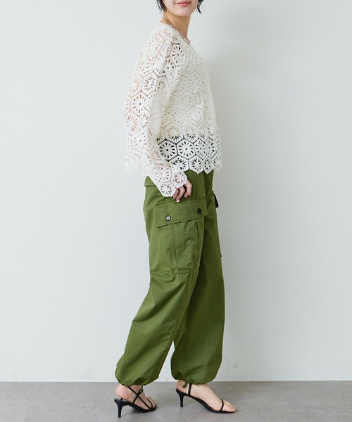 PUAL CE CIN（ピュアルセシン）の「かぎ針編み風2WAYカーディガン（カーディガン/ボレロ・レディース・チャコールグレー/オフホワイト・FREE）」の6枚目の写真