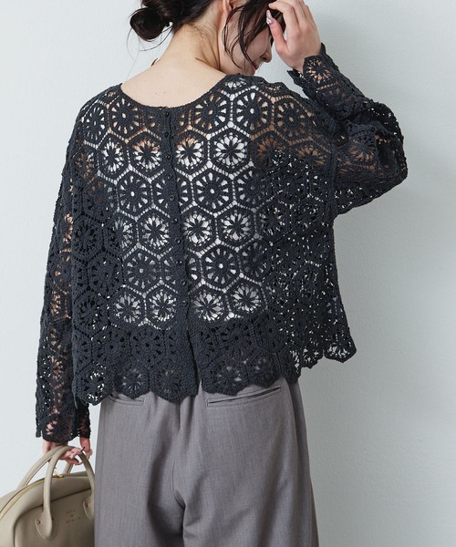 PUAL CE CIN（ピュアルセシン）の「かぎ針編み風2WAYカーディガン（カーディガン/ボレロ・レディース・チャコールグレー/オフホワイト・FREE）」の12枚目の写真