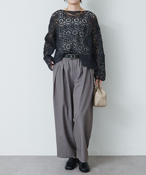 PUAL CE CIN（ピュアルセシン）の「かぎ針編み風2WAYカーディガン（カーディガン/ボレロ・レディース・チャコールグレー/オフホワイト・FREE）」の13枚目の写真