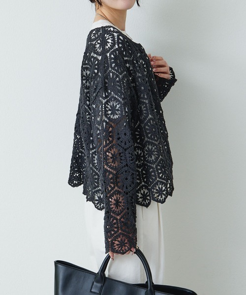 PUAL CE CIN（ピュアルセシン）の「かぎ針編み風2WAYカーディガン（カーディガン/ボレロ・レディース・チャコールグレー/オフホワイト・FREE）」の16枚目の写真