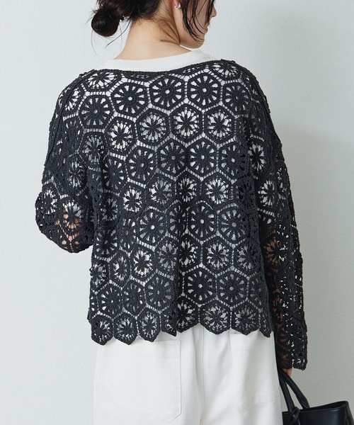 PUAL CE CIN（ピュアルセシン）の「かぎ針編み風2WAYカーディガン（カーディガン/ボレロ・レディース・チャコールグレー/オフホワイト・FREE）」の17枚目の写真