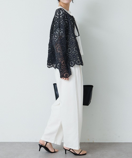 PUAL CE CIN（ピュアルセシン）の「かぎ針編み風2WAYカーディガン（カーディガン/ボレロ・レディース・チャコールグレー/オフホワイト・FREE）」の19枚目の写真