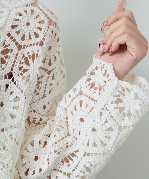 PUAL CE CIN（ピュアルセシン）の「かぎ針編み風2WAYカーディガン（カーディガン/ボレロ・レディース・チャコールグレー/オフホワイト・FREE）」の9枚目の写真