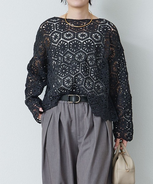 PUAL CE CIN（ピュアルセシン）の「かぎ針編み風2WAYカーディガン（カーディガン/ボレロ・レディース・チャコールグレー/オフホワイト・FREE）」の10枚目の写真