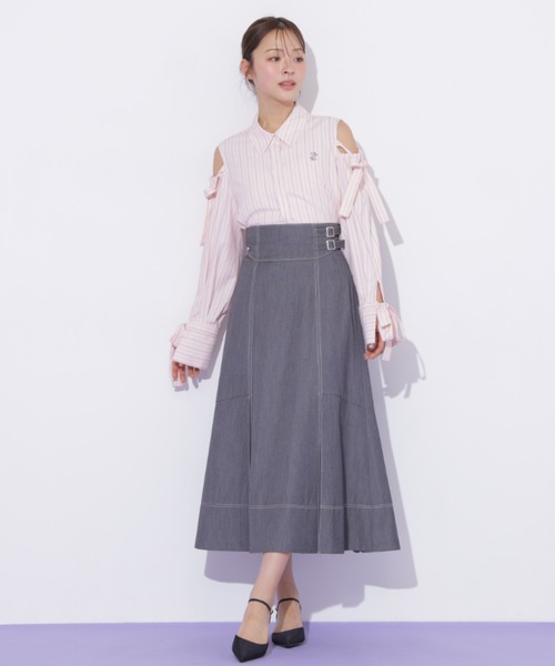 JILL by JILL STUART(ジルバイジルスチュアート)の「バイカラーステッチAラインフレアスカート(スカート・レディース・グレー/ネイビー/ベージュ・MEDIUM/SMALL)」の3枚目の写真