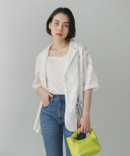 Bou Jeloud(ブージュルード)の「シアーレース五分袖ジャケット(テーラードジャケット・レディース・オフホワイト/ブラック・MEDIUM)」の9枚目の写真