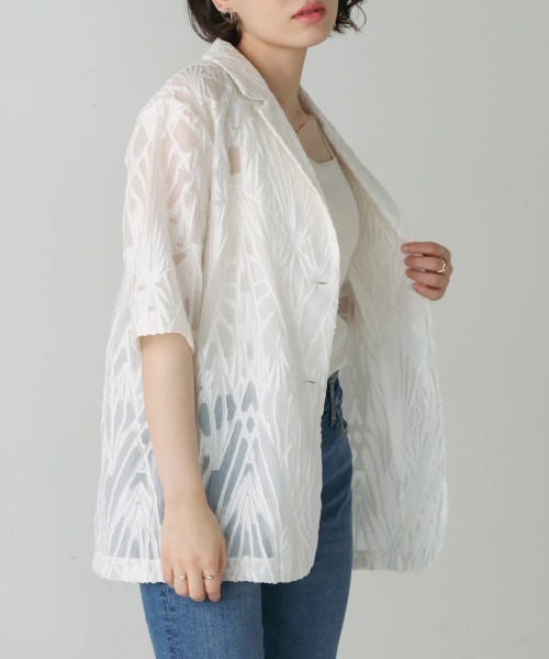 Bou Jeloud(ブージュルード)の「シアーレース五分袖ジャケット(テーラードジャケット・レディース・オフホワイト/ブラック・MEDIUM)」の10枚目の写真