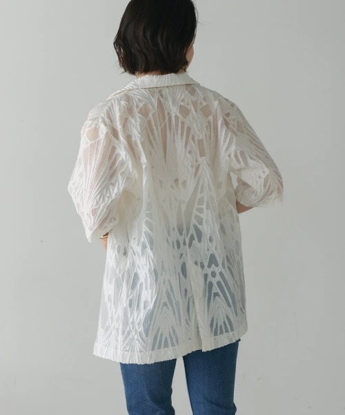 Bou Jeloud(ブージュルード)の「シアーレース五分袖ジャケット(テーラードジャケット・レディース・オフホワイト/ブラック・MEDIUM)」の11枚目の写真