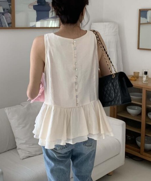 FREE STYLISTS(フリー スタイリスト)の「YUGA_YGMC Frilled tiered blouse(Tシャツ/カットソー・レディース・ブラック/オフホワイト/グレー・FREE)」の2枚目の写真