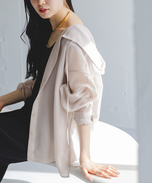 Noble（ノーブル）の「ブリーズメッシュフードシャツ（シャツ/ブラウス・レディース・スミクロ/アイボリー・FREE）」の2枚目の写真