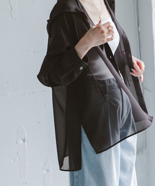 Noble（ノーブル）の「ブリーズメッシュフードシャツ（シャツ/ブラウス・レディース・スミクロ/アイボリー・FREE）」の14枚目の写真