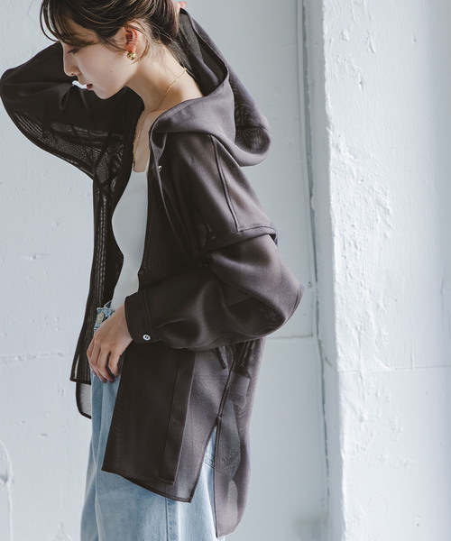 Noble（ノーブル）の「ブリーズメッシュフードシャツ（シャツ/ブラウス・レディース・スミクロ/アイボリー・FREE）」の15枚目の写真