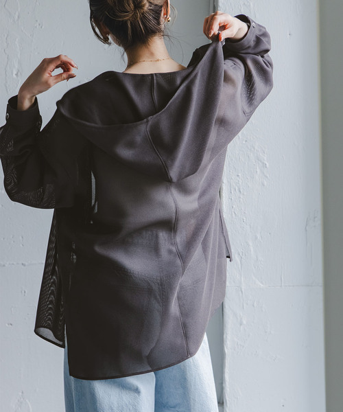 Noble（ノーブル）の「ブリーズメッシュフードシャツ（シャツ/ブラウス・レディース・スミクロ/アイボリー・FREE）」の16枚目の写真