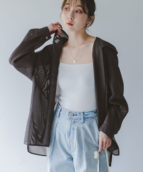 Noble（ノーブル）の「ブリーズメッシュフードシャツ（シャツ/ブラウス・レディース・スミクロ/アイボリー・FREE）」の19枚目の写真