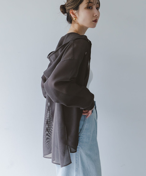 Noble（ノーブル）の「ブリーズメッシュフードシャツ（シャツ/ブラウス・レディース・スミクロ/アイボリー・FREE）」の20枚目の写真