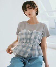 VIS（ビス）の「チェック＆無地ビスチェドッキング半袖プルオーバー/イージーケア（Tシャツ/カットソー）」