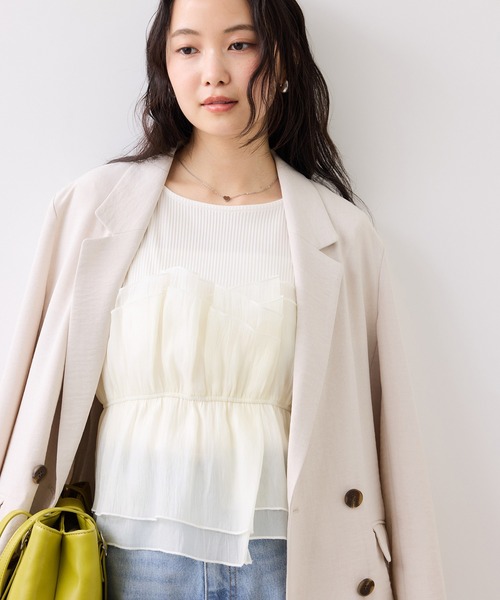 VIS(ビス)の「チェック&無地ビスチェドッキング半袖プルオーバー/イージーケア(Tシャツ/カットソー・レディース・スミクロ/グレー/キナリ/ホワイト系その他5・FREE)」の2枚目の写真