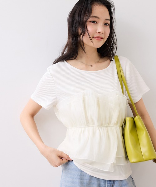 VIS(ビス)の「チェック&無地ビスチェドッキング半袖プルオーバー/イージーケア(Tシャツ/カットソー・レディース・スミクロ/グレー/キナリ/ホワイト系その他5・FREE)」の7枚目の写真