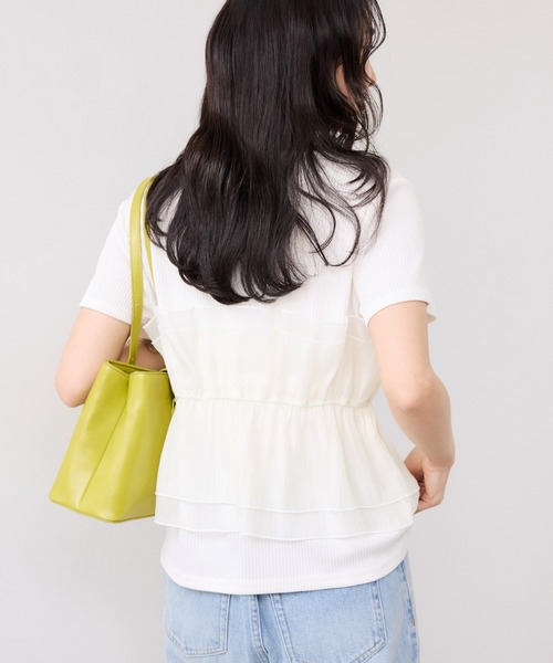 VIS(ビス)の「チェック&無地ビスチェドッキング半袖プルオーバー/イージーケア(Tシャツ/カットソー・レディース・スミクロ/グレー/キナリ/ホワイト系その他5・FREE)」の9枚目の写真