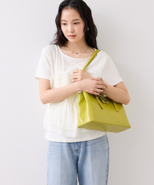 VIS(ビス)の「チェック&無地ビスチェドッキング半袖プルオーバー/イージーケア(Tシャツ/カットソー・レディース・スミクロ/グレー/キナリ/ホワイト系その他5・FREE)」の10枚目の写真